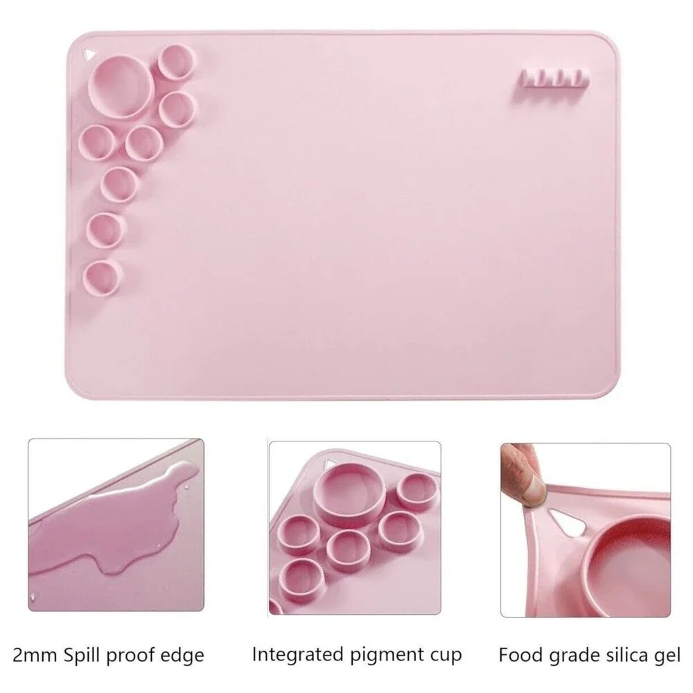 Silicone Painting Mat Large Craft Mat Paint Cup Brush Pen Holder Easy Clean Kids
